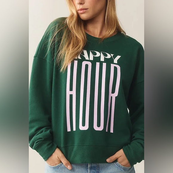 Anthropologie Maeve x Jordan Nickson Green Happy Hour Sweatshirt Size XL - Picture 2 of 10